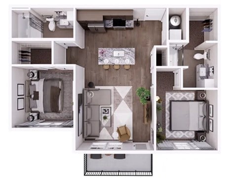 Floor plan for 2 beds, 2 baths, 947 sqft
