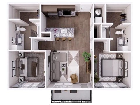 Floor plan for 2 beds, 2 baths, 992 sqft