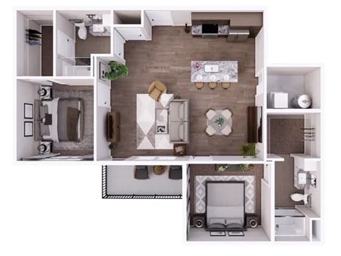 Floor plan for 2 beds, 2 baths, 1145 sqft