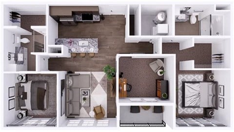 Floor plan for 2 beds, 2 baths, 1200 sqft