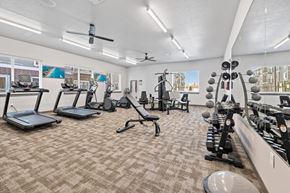 Altoona apartment for rent - A well-equipped gym with treadmills, weights, and exercise machines.