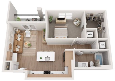 Floor plan for 1 bed, 1 bath, 804 sqft