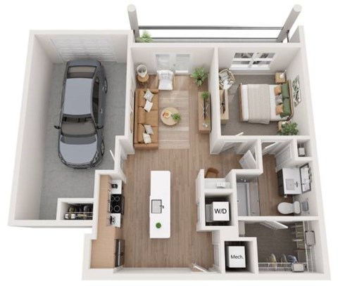 Floor plan for 1 bed, 1 bath, 716 sqft