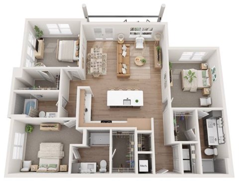 Floor plan for 3 beds, 3 baths, 1538 sqft