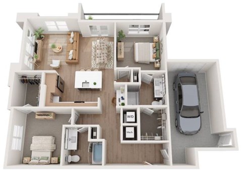 Floor plan for 2 beds, 2 baths, 1292 sqft