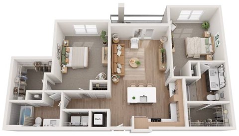 Floor plan for 2 beds, 2 baths, 1149 sqft