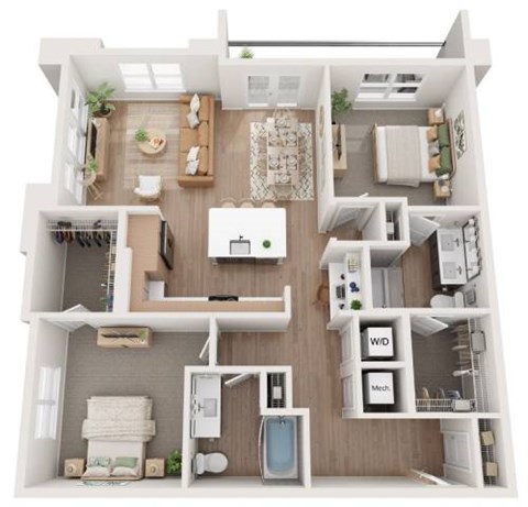 Floor plan for 2 beds, 2 baths, 1292 sqft