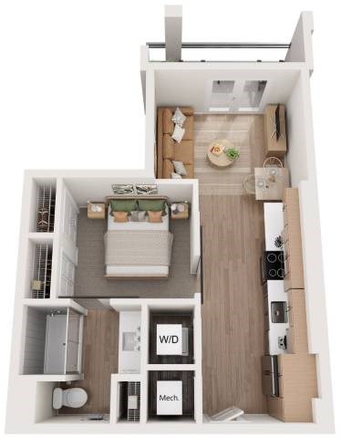 Floor plan for studio, 1 bath, 551 sqft