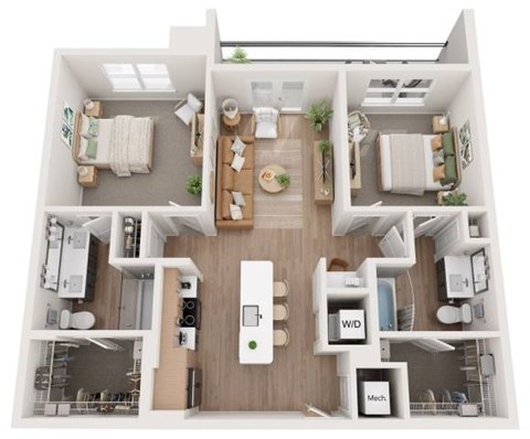 Floor plan for 2 beds, 2 baths, 1058 sqft