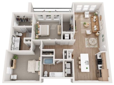 Floor plan for 2 beds, 2 baths, 1350 sqft
