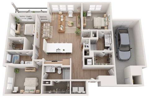 Floor plan for 3 beds, 3 baths, 1613 sqft