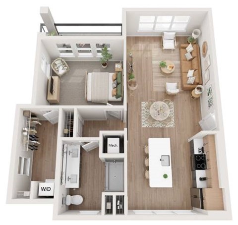 Floor plan for 1 bed, 1 bath, 948 sqft