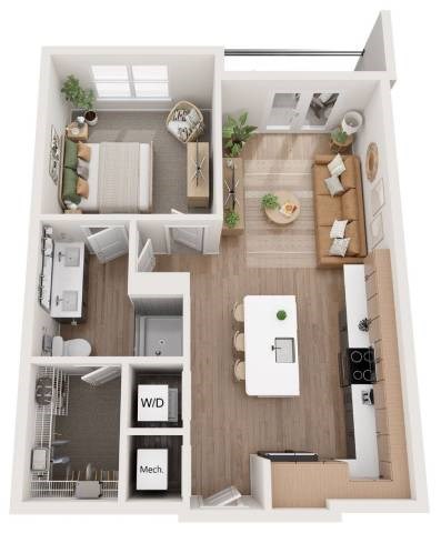 Floor plan for 1 bed, 1 bath, 710 sqft