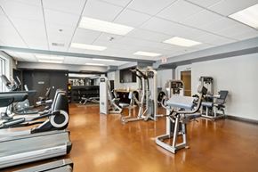 Roanoke apartment for rent - A gym with treadmills, weights, and exercise machines.at Century Bridges, Roanoke, 24016