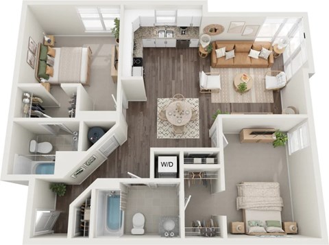 Floor plan for 2 beds, 2 baths, 1090 sqft