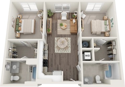 Floor plan for 2 beds, 2 baths, 865 sqft