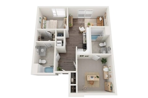 Floor plan for 1 bed, 2 baths, 820 sqft