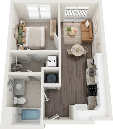 Floor plan for 1 bed, 1 bath, 504 sqft