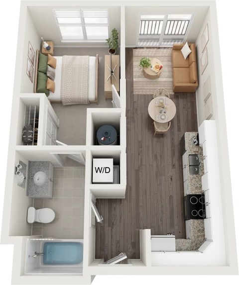 Floor plan for 1 bed, 1 bath, 481 sqft