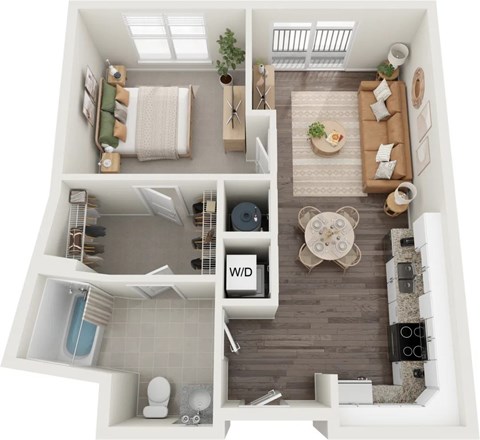 Floor plan for 1 bed, 1 bath, 600 sqft
