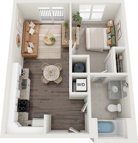 Floor plan for 1 bed, 1 bath, 552 sqft