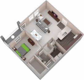 Floor plan for 1 bed, 1 bath, 774 sqft