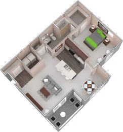 Floor plan for 1 bed, 1 bath, 876 sqft