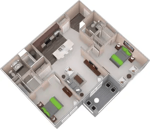 Floor plan for 2 beds, 2 baths, 1214 sqft