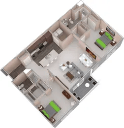 Floor plan for 2 beds, 2 baths, 1237 sqft