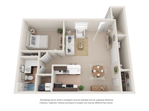 Floor plan for 1 bed, 1 bath, 797 sqft