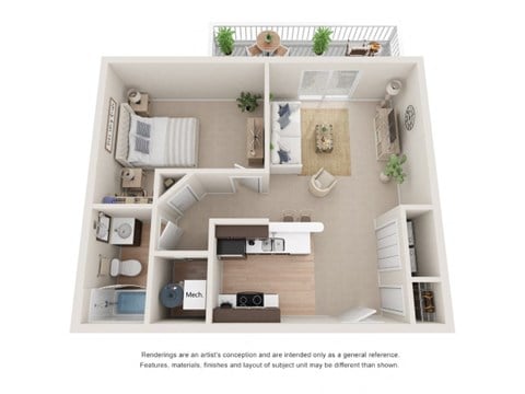 Floor plan for 1 bed, 1 bath, 690 sqft