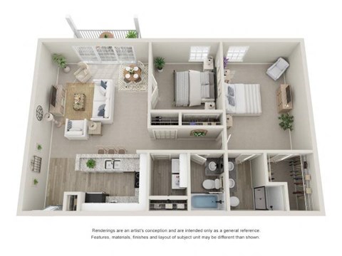 Floor plan for 2 beds, 2 baths, 1161 sqft