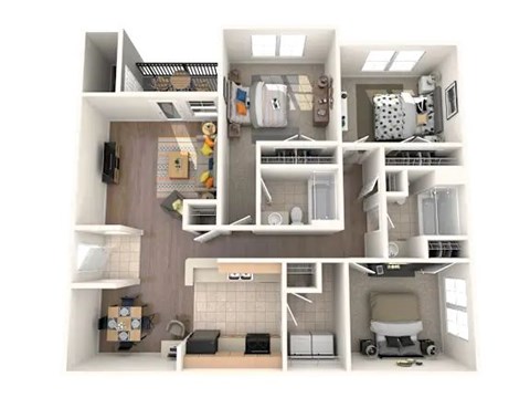 Floor plan for 3 beds, 2 baths, 1214 sqft