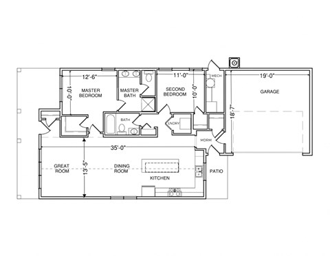 Floor plan for 2 beds, 2 baths, 1200 sqft