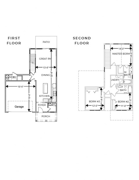 Floor plan for 3 beds, 2.5 baths, 1653 sqft
