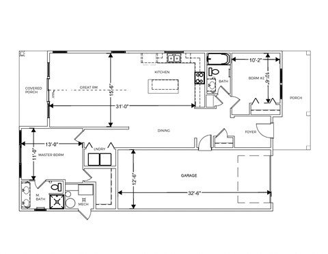 Floor plan for 2 beds, 2 baths, 1339 sqft