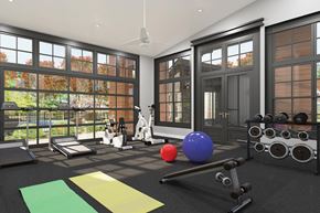 Woodbury apartment for rent - A home gym with exercise equipment and a view of the backyard.