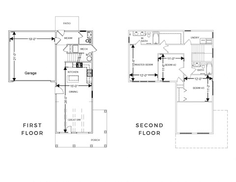 Floor plan for 3 beds, 2.5 baths, 1567 sqft