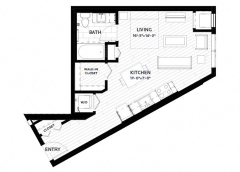 Floor plan for studio, 1 bath, 509 sqft