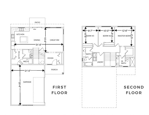 Floor plan for 3 beds, 2.5 baths, 1700 sqft