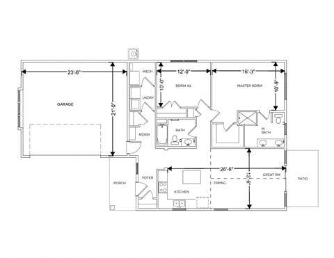 Floor plan for 2 beds, 2 baths, 1200 sqft