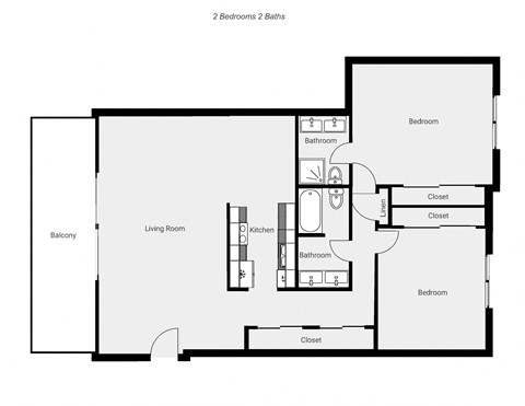 Floor plan for 2 beds, 2 baths, 1280 sqft