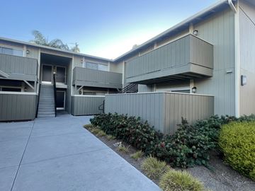 Sunnyvale apartment for rent - A concrete building with a grey facade and a small garden in front.