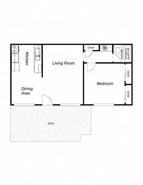 Floor plan for 1 bed, 1 bath, 700 sqft
