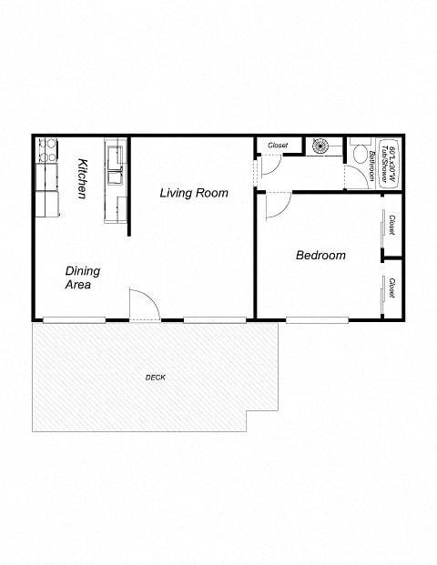 Floor plan for 1 bed, 1 bath, 700 sqft