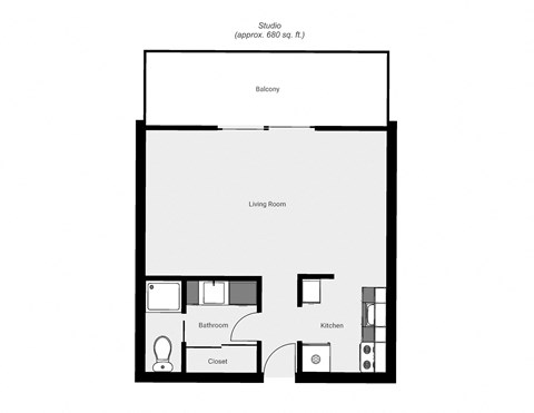 Floor plan for studio, 1 bath, 500 sqft