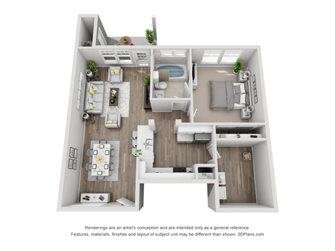 Floor plan for 1 bed, 1 bath, 711 sqft