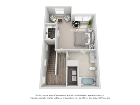 Floor plan for 1 bed, 1 bath, 878 sqft