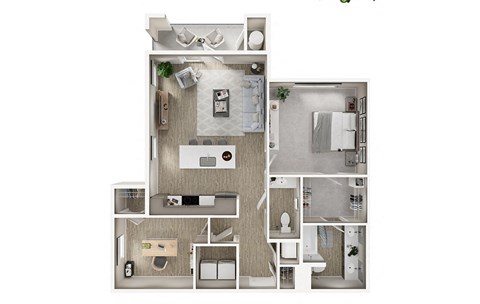 Floor plan for 2 beds, 1.5 baths, 959 sqft