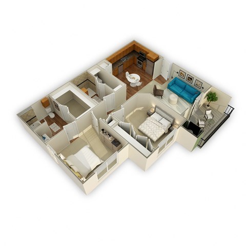 Floor plan for 2 beds, 2 baths, 980 sqft